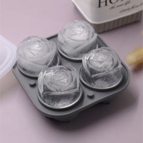 1pc Rose Shaped Ice Cube Tray; Silicone Ice Cube Mold; Kitchen Gadget - Grey