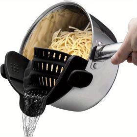 1pc Silicone Pot Strainer And Pasta Strainer, Adjustable Silicone Clip On Strainer For Pots, Pans, And Bowls, Kitchen Gadgets - 1 Pack Black