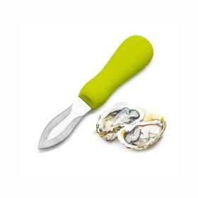 Stainless Steel Oyster Shucking Knife with Ergonomic Grip and Anti-Slip Shellfish Tool Handle Food Grade for Kitchen and Outdoor Use - green