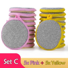 5/10pcs; Double Side Dishwashing Sponge Pan Pot Dish Wash Sponges Household Cleaning Tools Kitchen Tableware Dish Washing Brush - 5x Pink- 5x Yello