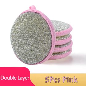 5/10pcs; Double Side Dishwashing Sponge Pan Pot Dish Wash Sponges Household Cleaning Tools Kitchen Tableware Dish Washing Brush - 5Pcs Pink