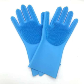 1 Pair Dishwashing Cleaning Gloves Magic Silicone Rubber Dish Washing Glove For Household Scrubber Kitchen Clean Tool Scrub - Blue - 1 Pair