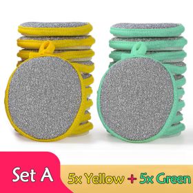 5/10pcs; Double Side Dishwashing Sponge Pan Pot Dish Wash Sponges Household Cleaning Tools Kitchen Tableware Dish Washing Brush - 5x Yellow- 5x Gre