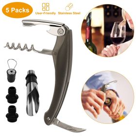 5 Pcs Wine Bottle Opener Set Wine Accessories Kit with Corkscrew Pourer Stopper Vacuum Pump for Home Use Sommeliers Waiters Bartenders - Opener Set